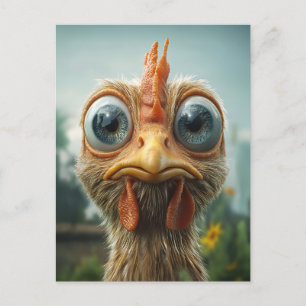 Postal De Invitación Gallo Divertido de Ojos Grandes en Primer Plano