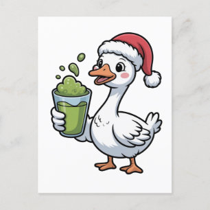 Postal De Invitación Ganso sosteniendo bebida de matcha con sombrero de