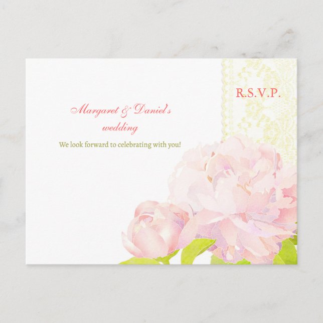 Postal De Invitación Garden Peony Summer Wedding RSVP (Anverso)