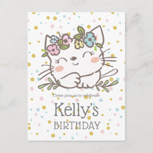 Postal De Invitación gatito blanco, gatito, animales