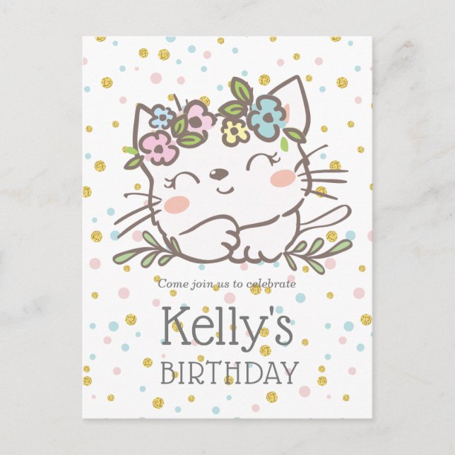 Postal De Invitación gatito blanco, gatito, animales (Anverso)