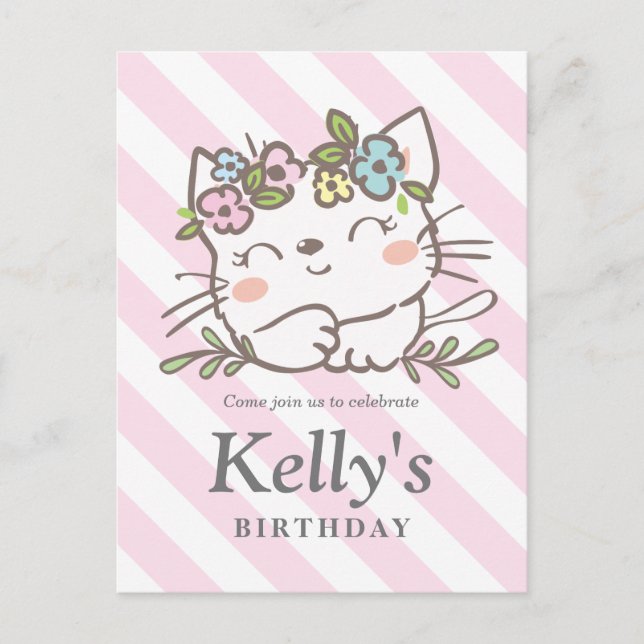 Postal De Invitación gatito blanco, gatito, animales (Anverso)