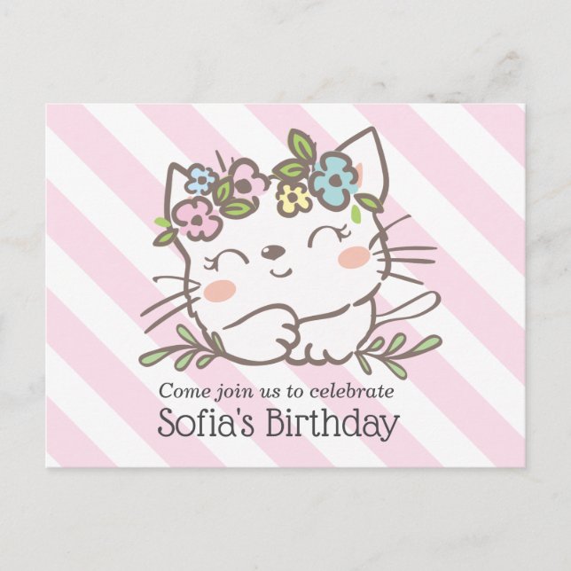 Postal De Invitación gatito blanco, gatito, animales (Anverso)