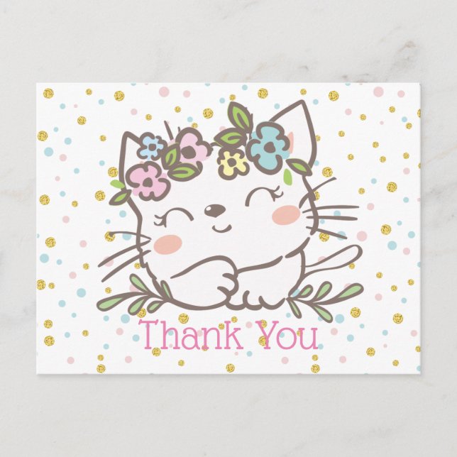 Postal De Invitación gatito blanco, gatito, animales gracias carta (Anverso)