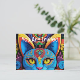 Postal De Invitación Gato abstracto con ojos amarillos
