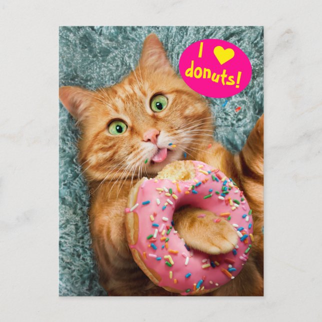 Postal De Invitación Gato comiendo donut (Anverso)