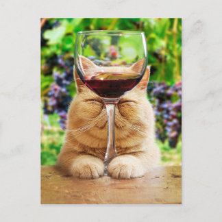 Postal De Invitación Gato con vidrio de vino