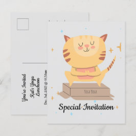 Postal De Invitación Gato De Yoga Cuto Personalizado Para Gato Y Amante