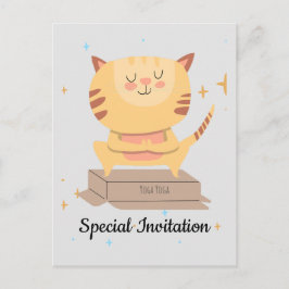 Postal De Invitación Gato De Yoga Cuto Personalizado Para Gato Y Amante