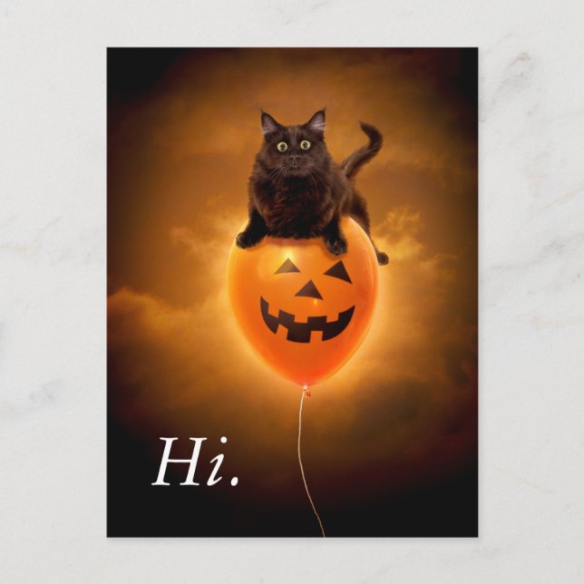 Postal De Invitación Gato en globo de Halloween (Anverso)