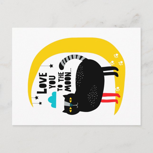 Postal De Invitación Gato en la luna (Anverso)