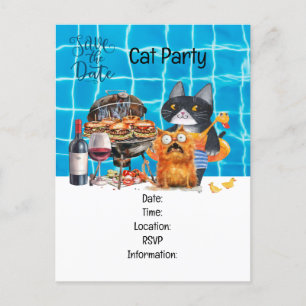 Postal De Invitación Gato  Fiesta de Gatos Perfectamente Extraña