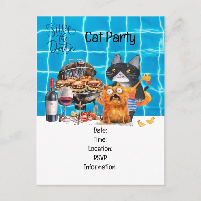Postal De Invitación Gato  Fiesta de Gatos Perfectamente Extraña (Anverso)