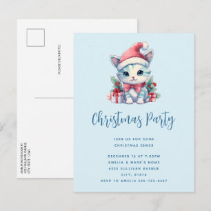 Postal De Invitación Gato gatito lindo con sombrero de Santa Fiesta de