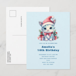 Postal De Invitación Gato gatito lindo en un sombrero de Santa Navidad