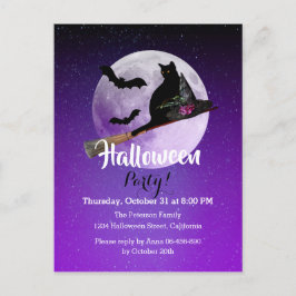 Postal De Invitación Gato negro de Halloween en la habitación Fiesta de
