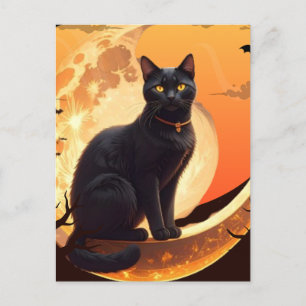 Postal De Invitación Gato negro de Halloween moderno