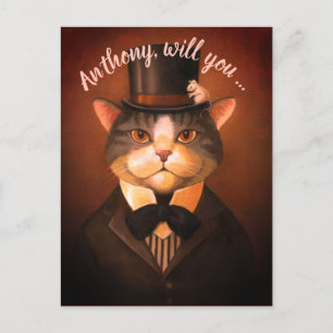 Postal De Invitación Gato novio divertido personalizado sé mi padrino