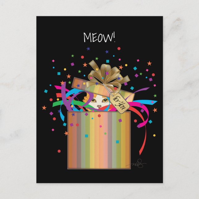 Postal De Invitación Gato Peek-a-Boo en una caja (Anverso)