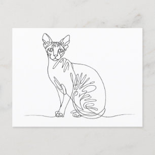 Postal De Invitación Gato Sphynx dibujado a mano - Arte de línea Minima