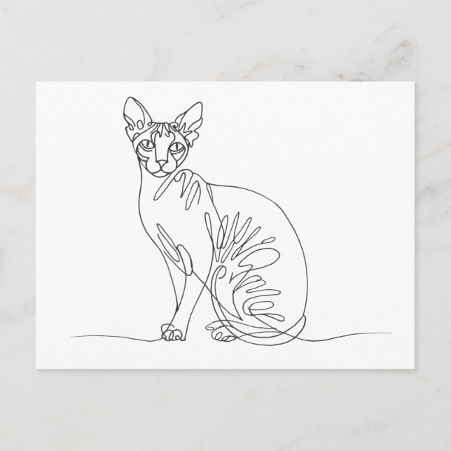 Postal De Invitación Gato Sphynx dibujado a mano - Arte de línea Minima (Anverso)