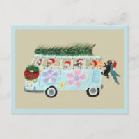 Gatos locos en su hippie van de Navidad
