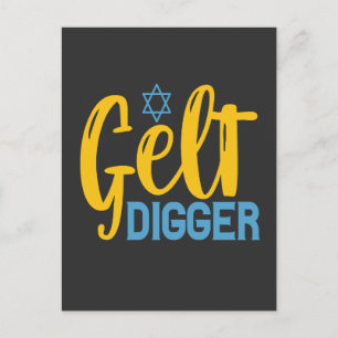 Postal De Invitación Gelt Digger Funny Hanukkah Gelt Moneda regalo judí