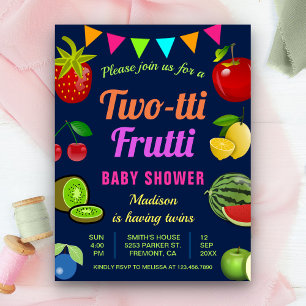 Postal De Invitación Gemelos Coloridos Tutti Frutti Baby Shower