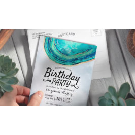 Postal De Invitación Geode de la acuarela de la fiesta de cumpleaños Ve