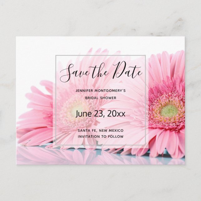 Postal De Invitación Gerbera rosa Daisies Elegante foto Guardar fecha (Anverso)