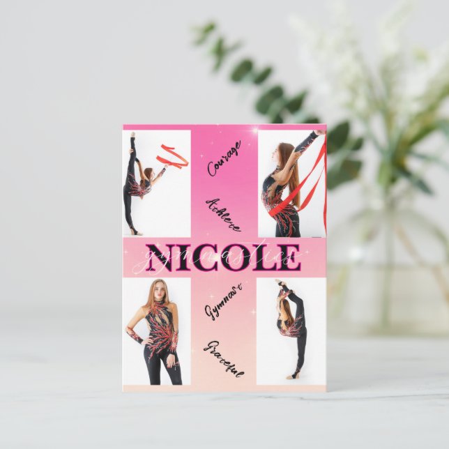 Postal De Invitación Gimnasia enmarañada Rosa 4 Foto Alentamiento (Anverso de pie)