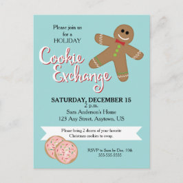 Postal De Invitación Gingerbread Man, Navidades Fiesta de intercambio d
