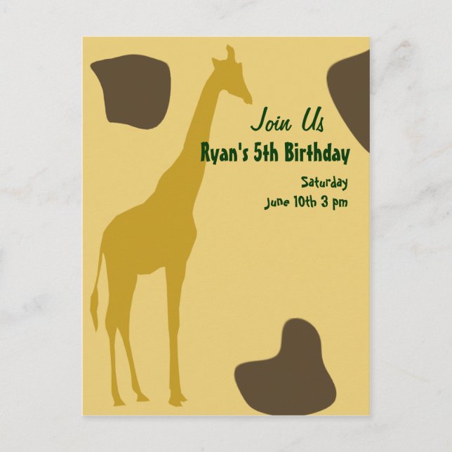 Postal De Invitación Giraffe Birthday invita (Anverso)