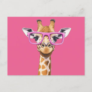 Postal De Invitación Giraffe con gafas rosas
