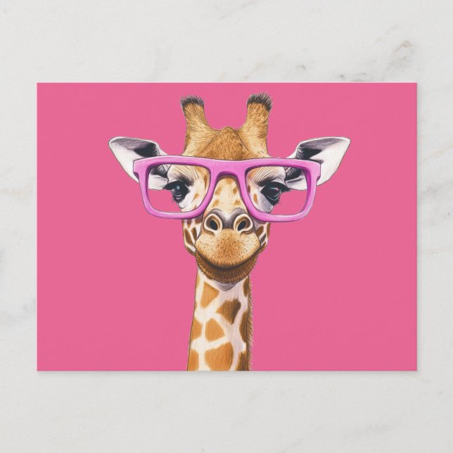 Postal De Invitación Giraffe con gafas rosas (Anverso)