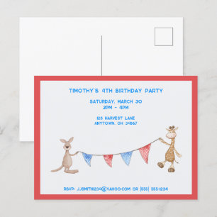Postal De Invitación Giraffe y la fiesta de cumpleaños del Personalizab