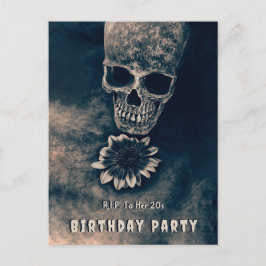 Postal De Invitación Girasol de cráneo gótico QEPD a sus 20 años