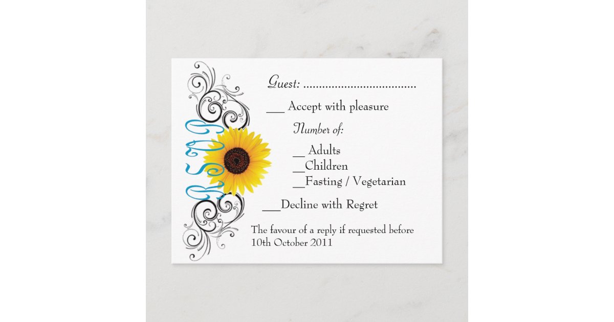 Postal De Invitación Girasol RSVP | Zazzle.es