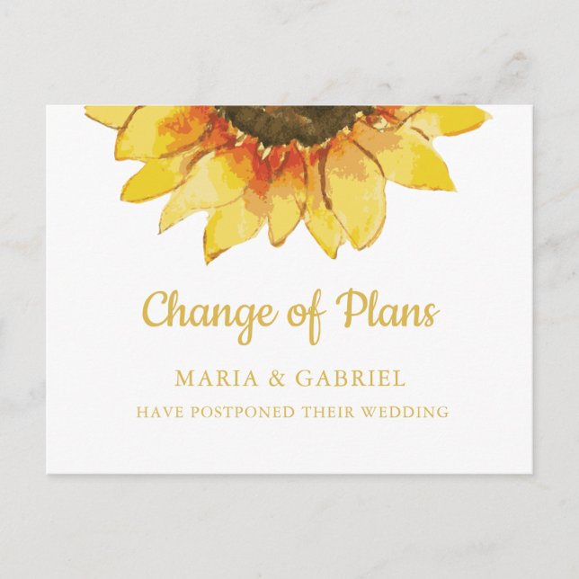 Postal De Invitación Girasol rústico. Posponer boda Cambiar la fecha (Anverso)