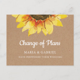 Postal De Invitación Girasol rústico. Posponer kraft Cambiar la fecha
