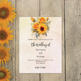 Postal De Invitación Girasoles de boda rústicos amarillos