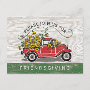 Postal De Invitación Girasoles rojos del camión del vintage de la cena