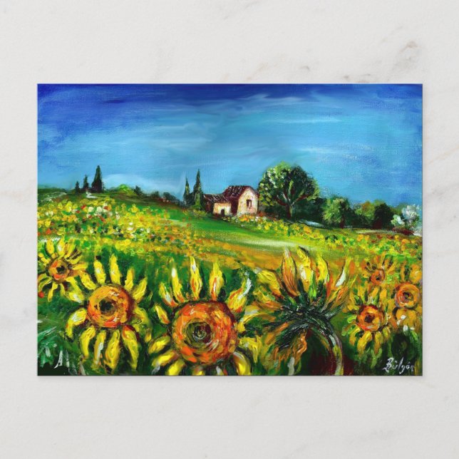 POSTAL DE INVITACIÓN GIRASOLES Y CAMPO TOSCANO PAISAJE (Anverso)
