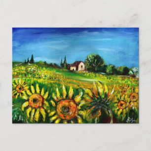 POSTAL DE INVITACIÓN GIRASOLES Y PAISAJE DE TOSCANA DEL CAMPO