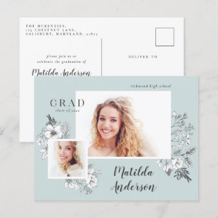 Postal De Invitación Girly multifoto floral elegante fiesta de graduaci