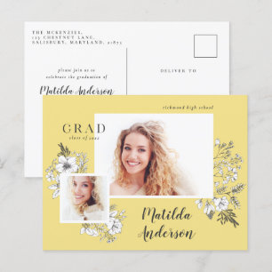 Postal De Invitación Girly multifoto floral elegante fiesta de graduaci