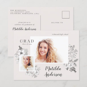 Postal De Invitación Girly multifoto floral elegante fiesta de graduaci
