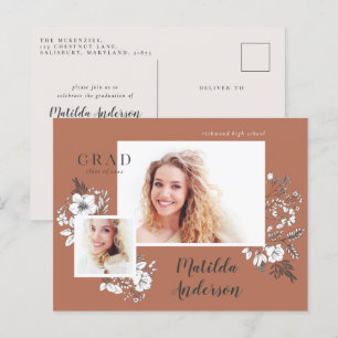Postal De Invitación Girly multifoto floral elegante fiesta de graduaci