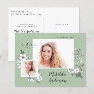 Postal De Invitación Girly multifoto floral elegante fiesta de graduaci