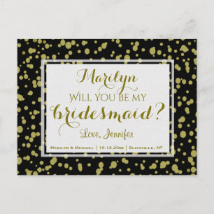 Postal De Invitación Glam dorado y negro ¿Serás Mi Novia?